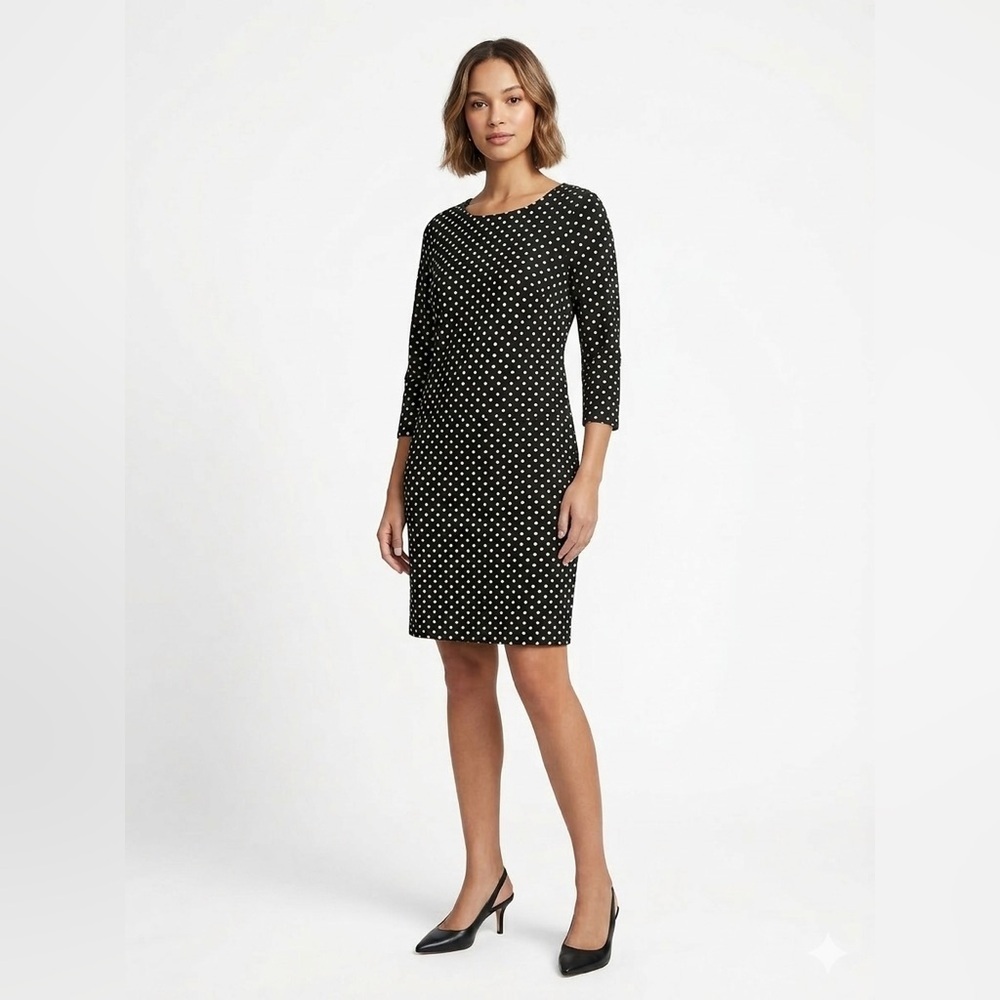 LANDS' END SHIFT DRESS BLACK CREAM POLKA DOT POCKETS SIZE 10